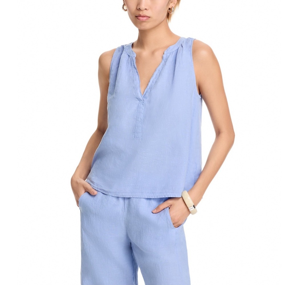 Velvet by Graham & Spencer Linen V Neck Tank Top Ceramic Blue XS NEW